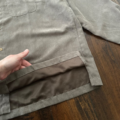 Vtg Geoffrey Beene Mens Micro Suede Long Sleeve Button Up grey/olive  Sz L