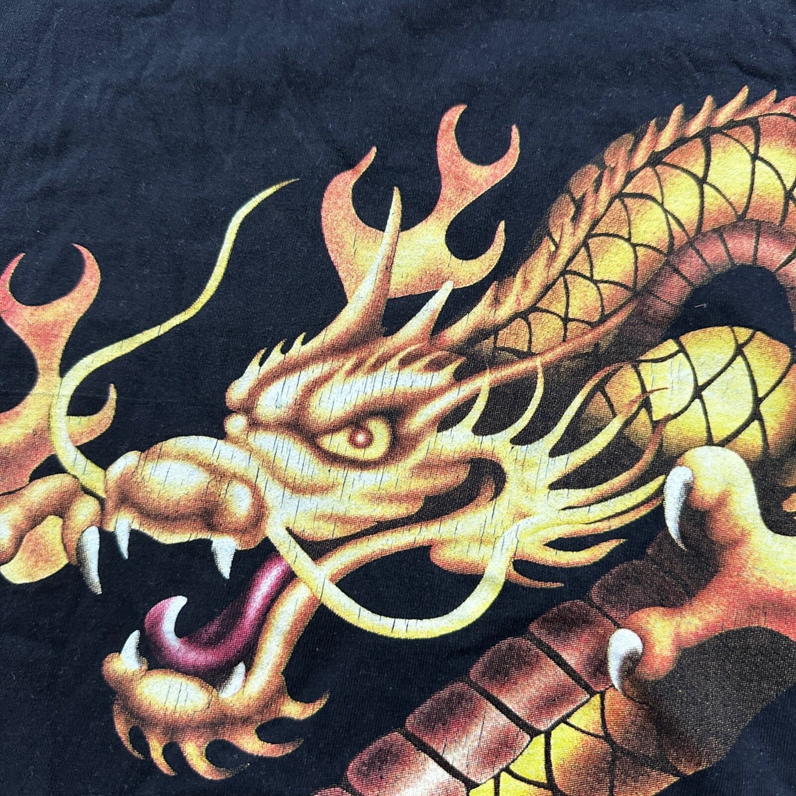 Dragon Asian Rap Tee Vintage T Shirt Y2K Big Print Rock N Roll Grunge Japanese