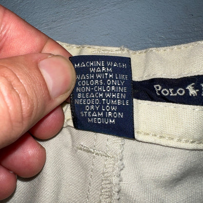 Polo Ralph Lauren Chino Pleated Shorts Mens 34 Beige Khaki 100% Cotton Vintage