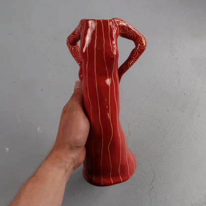 Ceramic Art Pottery Figurative Lady Orange Stripe Dress Vase Signed Terri Cody