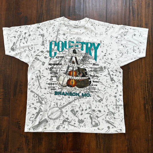 Country Music Missouri Branson Vintage T Shirt 90s AOP Gibson Guitar Martin