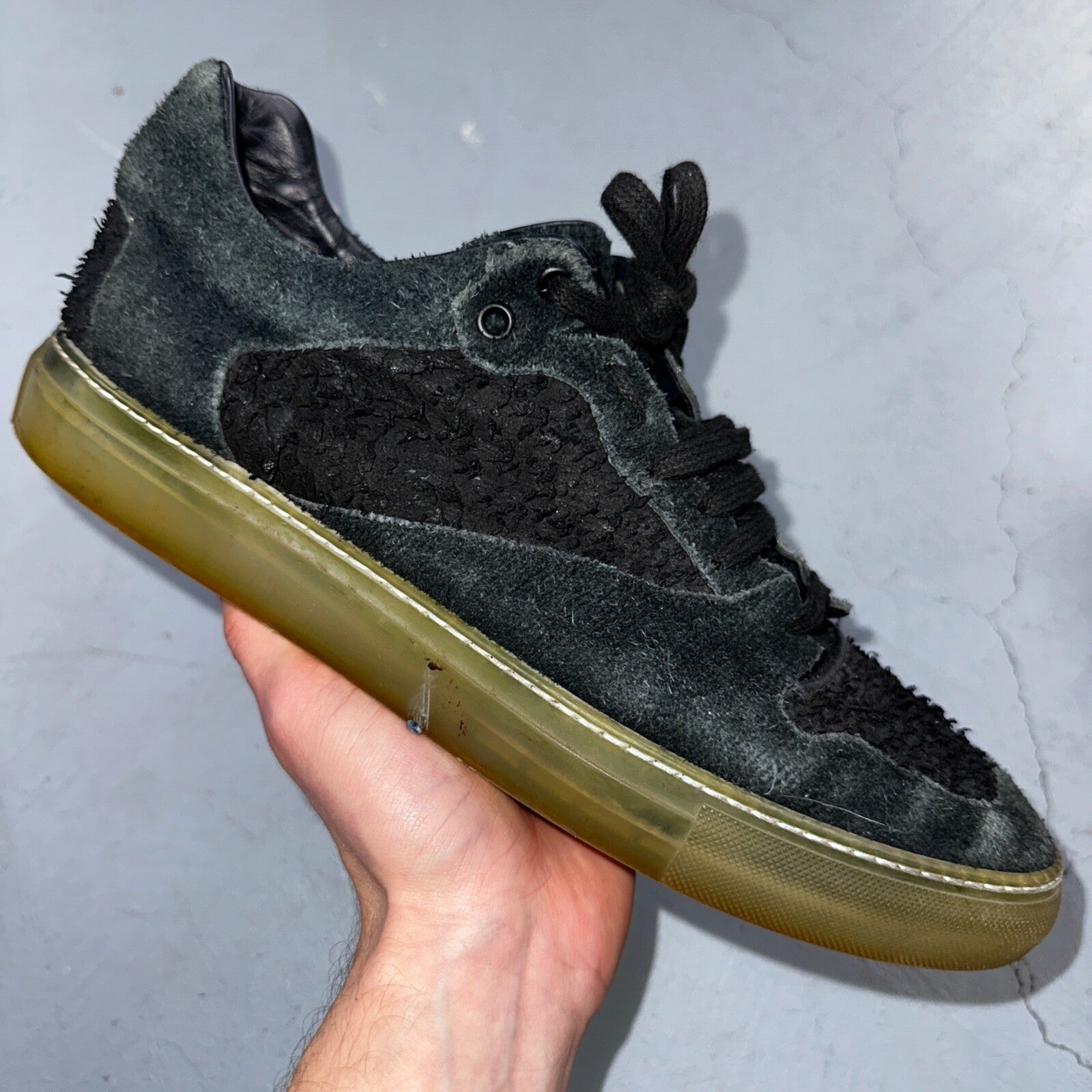 Balenciaga Paris Black Distressed Leather And Suede Sneaker Trainer Mens Size 42