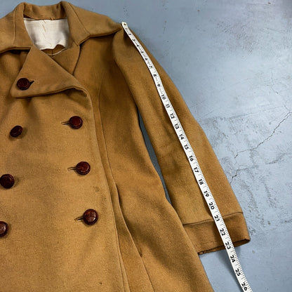 1950s Vintage Taupe Brown Wool Swing Coat Boho Warm Winter Rockabilly Belted 50s