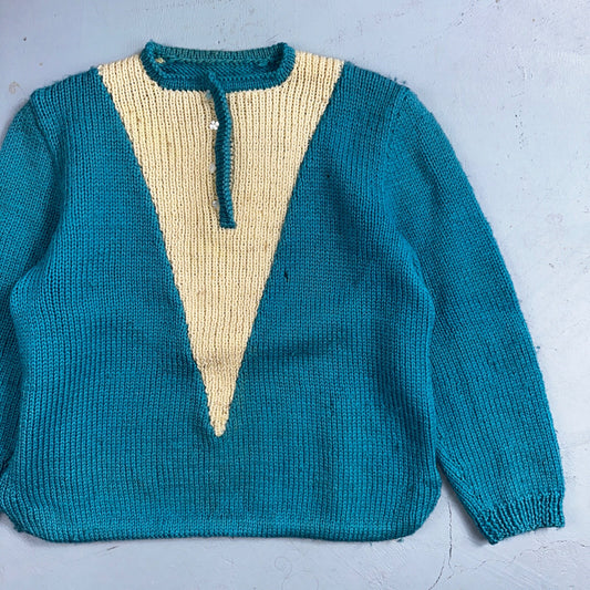 VTG 50s 60s Hand Knit Cable Sweater Handmade Rockabilly Cottage Core Grandma
