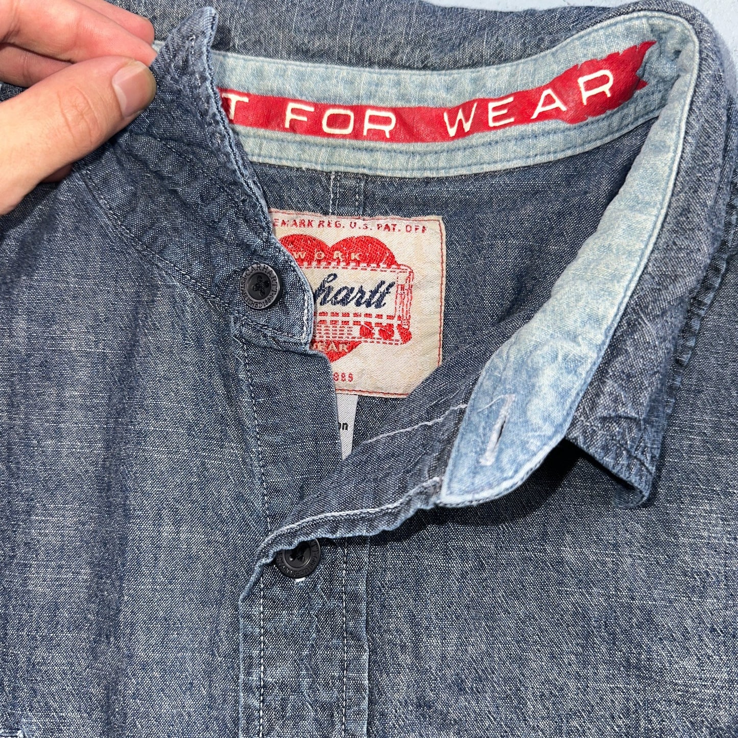 Carhartt Chambray Work Shirt VTG 2XL Demin Long Sleeve Button Up Heart Logo 60s