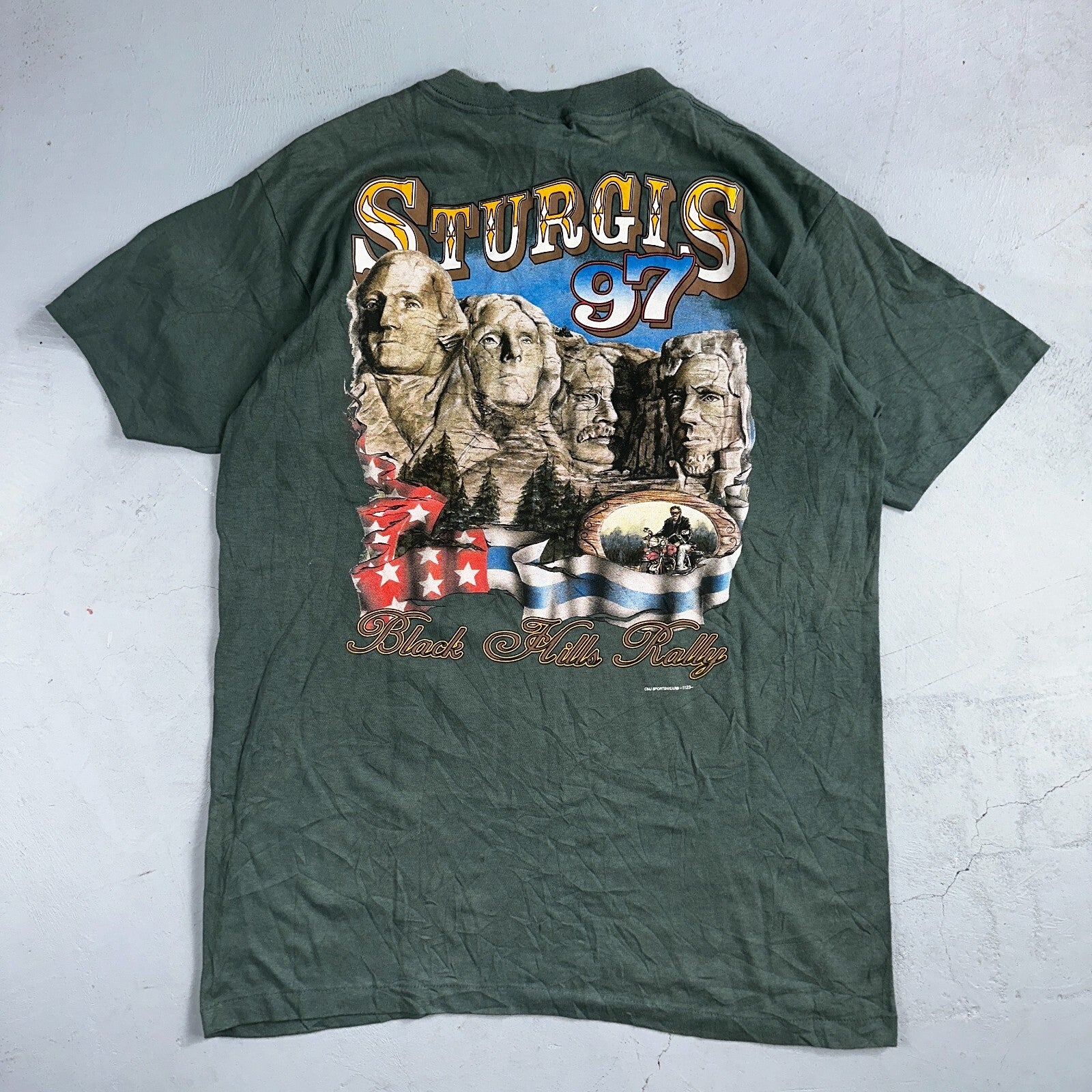 Vintage 1997 Sturgis Motorcycle Rally Big Print T Shirt Large Biker Double Side