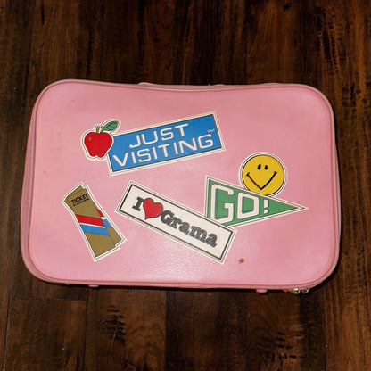Vintage Childrens Pink Suitcase Just Visiting  Grandmas House Girls Travel Cute