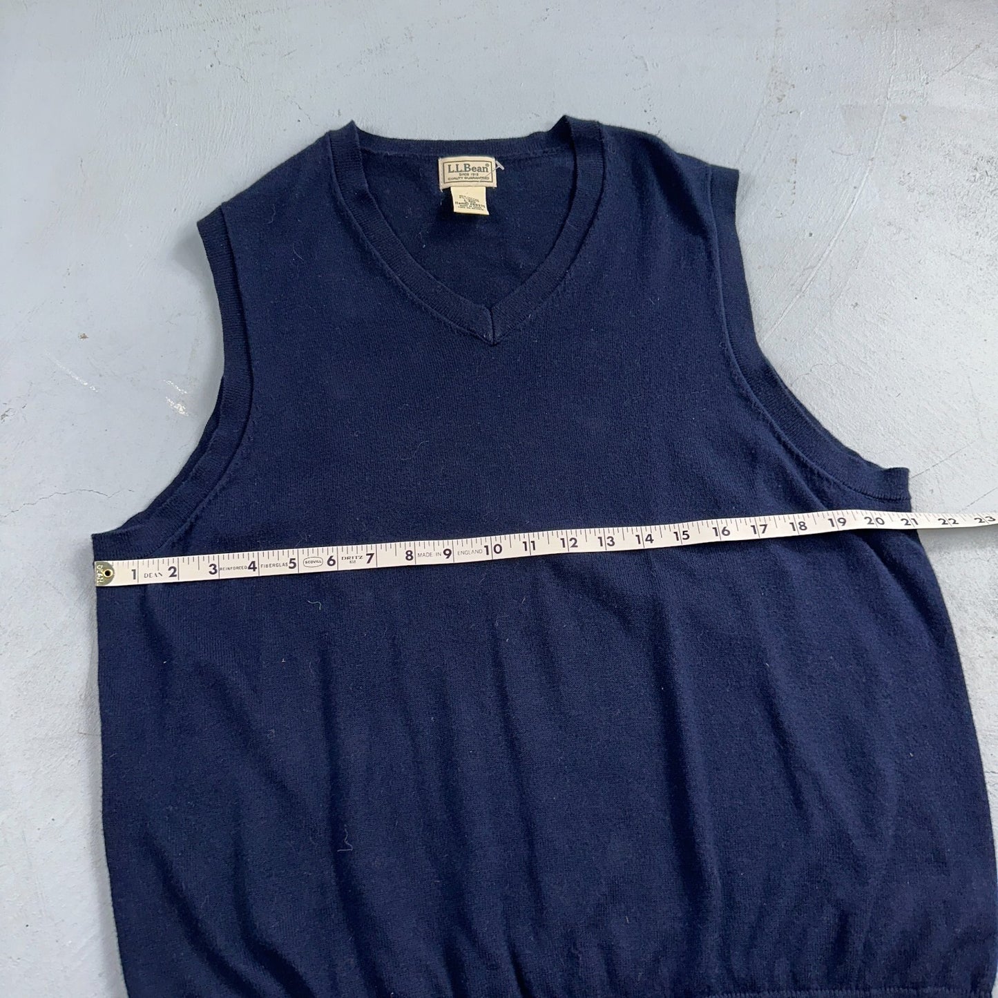 LL Bean Sweater Vest Mens Large Blue Cotton Cashmere V-Neck Sleeveless
