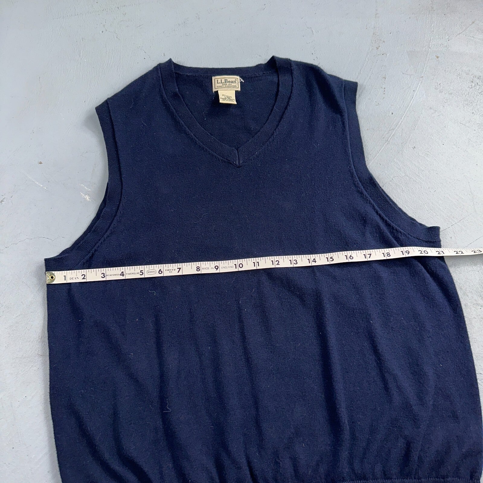 LL Bean Sweater Vest Mens Large Blue Cotton Cashmere V-Neck Sleeveless