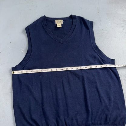 LL Bean Sweater Vest Mens Large Blue Cotton Cashmere V-Neck Sleeveless