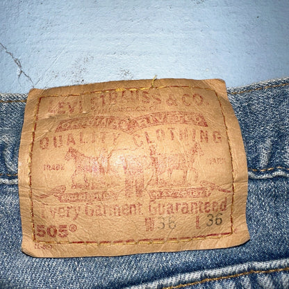 Levis 505 Vintage 90s USA XX Jeans Blue 501 Thrashed Med Wash 36x36 Act 36x30