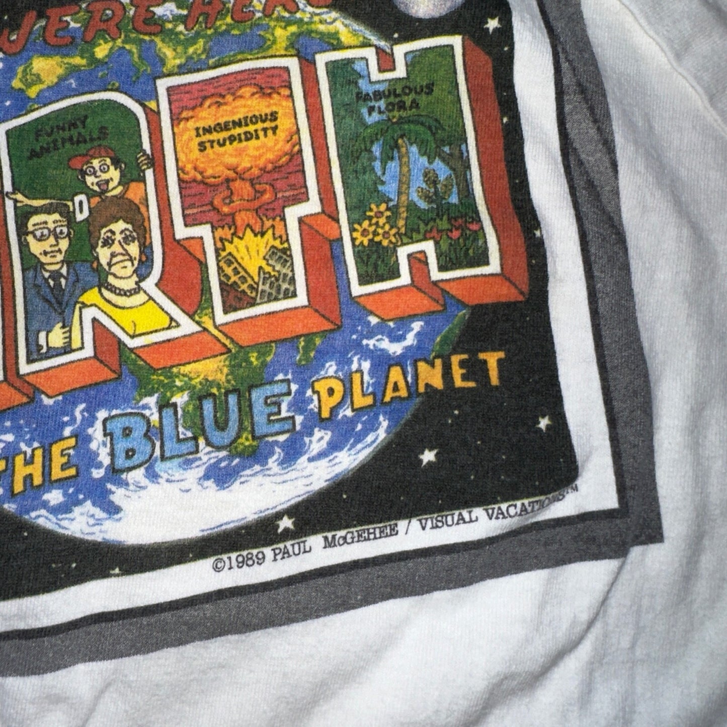 Art Earth USA FUNNY Humor Vintage T Shirt Stupid Humans 1989 Paul McGehee Rap