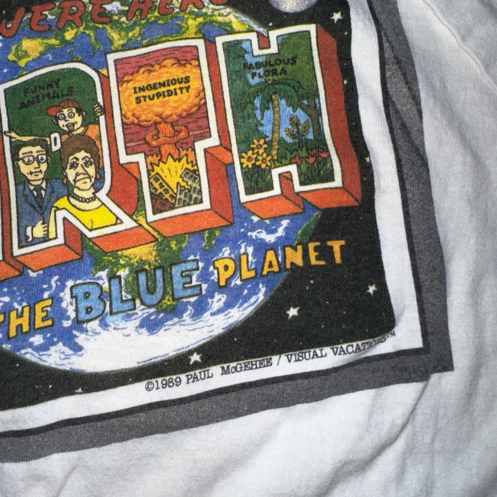 Art Earth USA FUNNY Humor Vintage T Shirt Stupid Humans 1989 Paul McGehee Rap