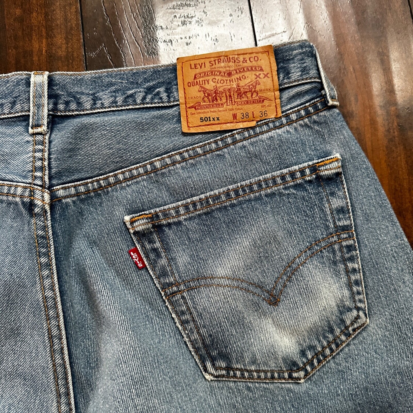VTG 90s Levis 501 Button Fly 38x36 USA Tag Jeans Straight Wash Blue XX Act 35x32