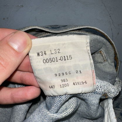 Levis 501 Vintage 90s Mexico Straight Leg Jeans 34x32 Y2K Light Wash Act 33x27