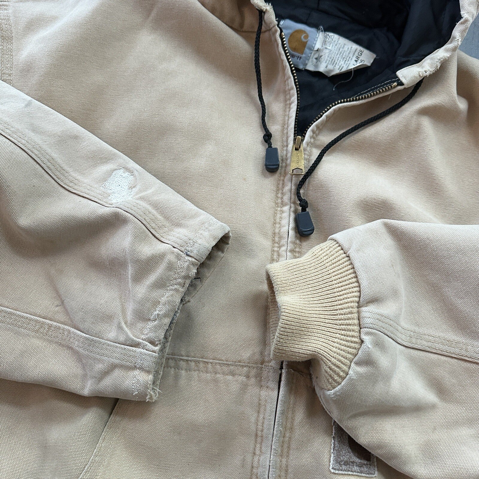 VTG 90s Carhartt Hooded Quilted Lined Tan Duck Canvas Jacket JQ295 2XL