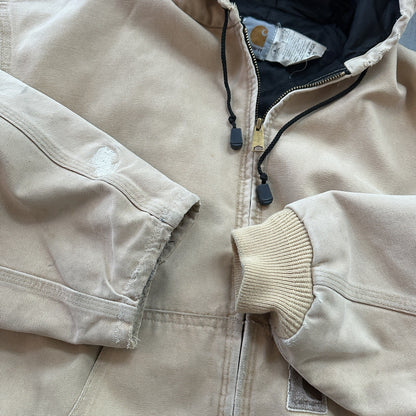 VTG 90s Carhartt Hooded Quilted Lined Tan Duck Canvas Jacket JQ295 2XL