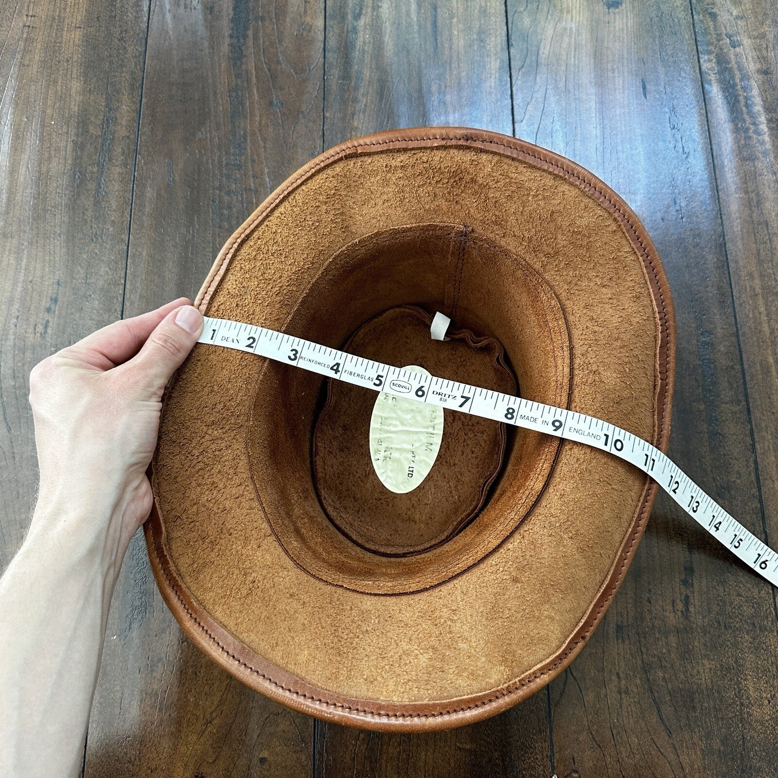 Vtg 1980s Leather Hat Suede Australia Hippy Suede Leather HAT Mens 20 Inch 80s