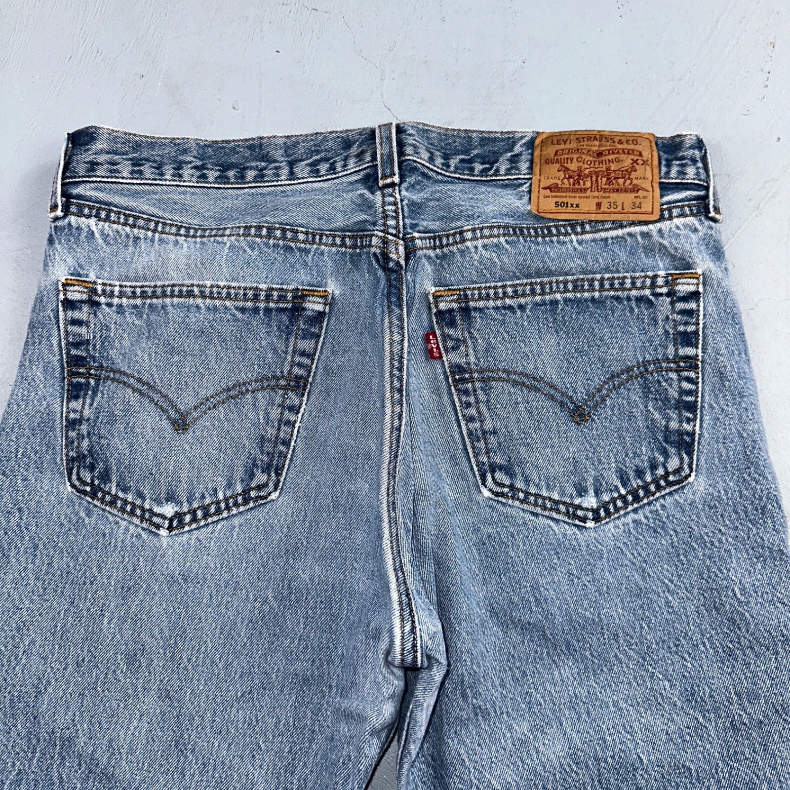 Levis 501 Vintage 90s USA XX Straight Leg Jeans Blue Light Wash 35x34 Act 33x31
