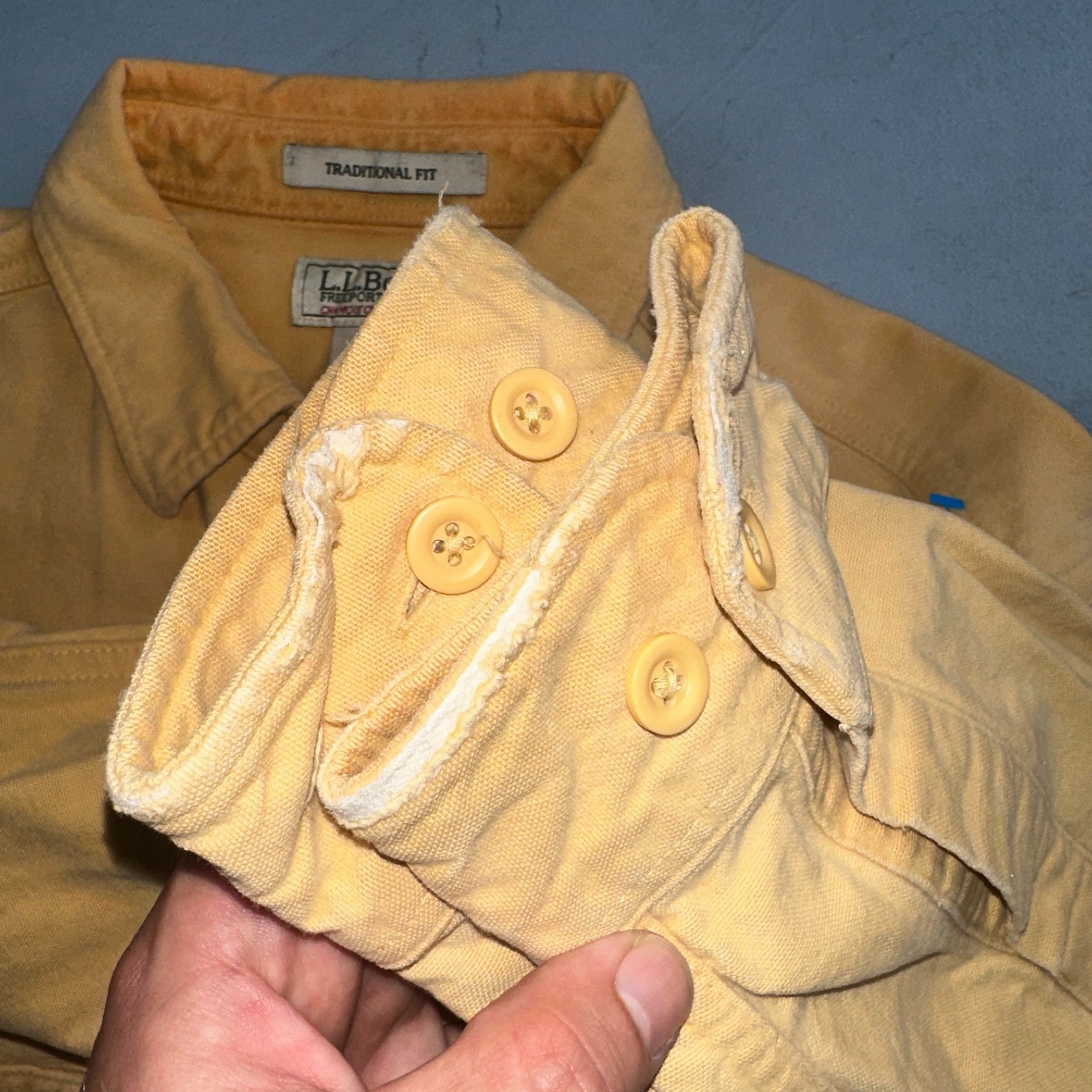 Vintage LL Bean Chamois Cloth Flannel Shirt Mens L Tall Yellow Made in USA 90s