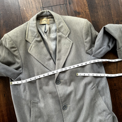 VTG 30s 40s Cravenette Gray Wool Long Trench Coat Sz 40 Long Pennys WWII era USE