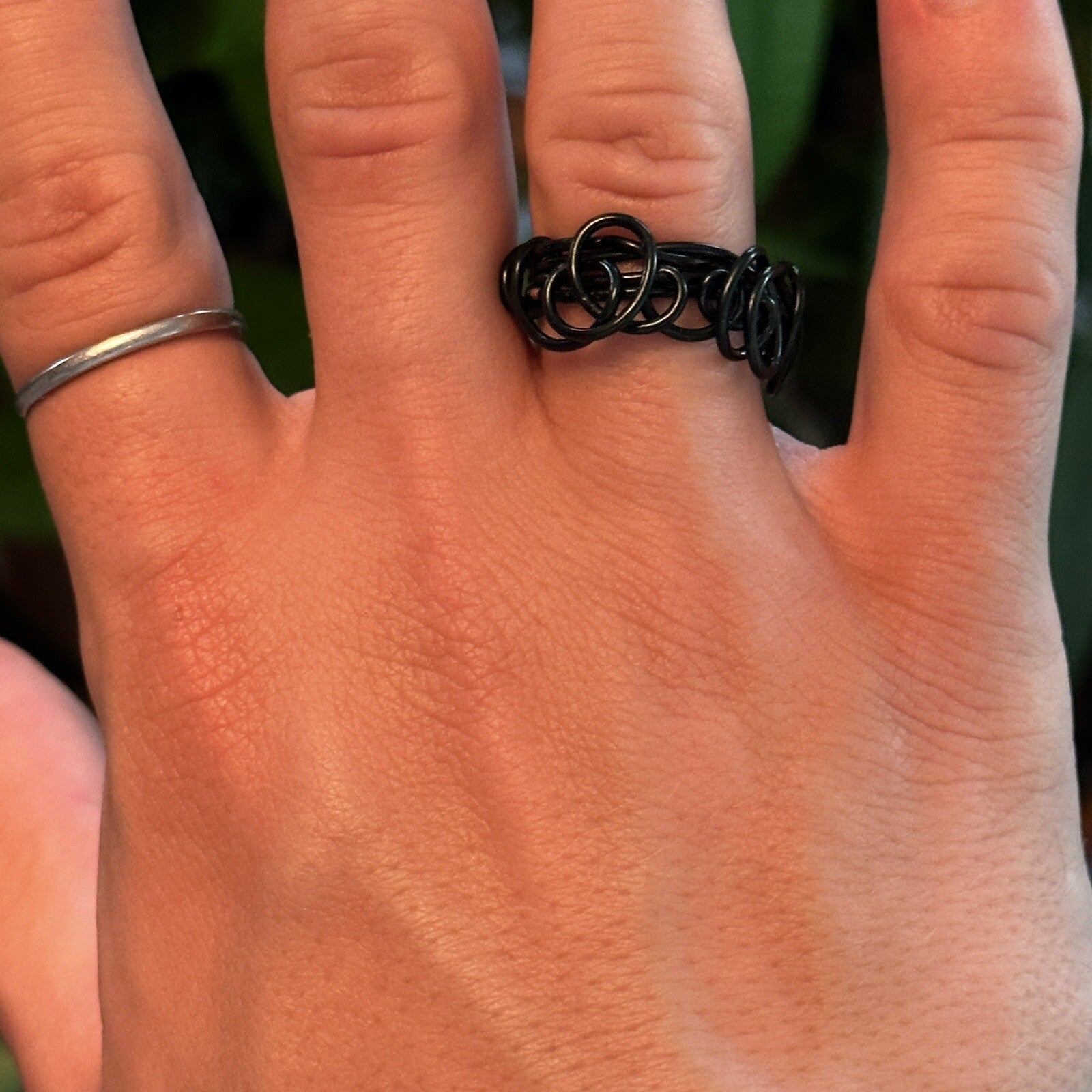 Homemade Wire Black Created Women's Wedding Band Ring Cute Y2K VTG Cool 90s