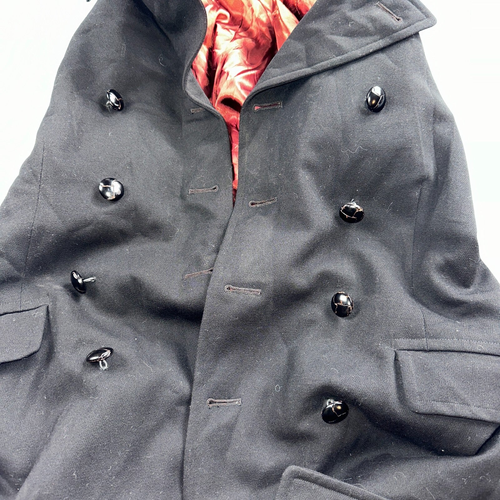 Vintage 1960s Black Wool Military Pea Coat Rockabilly 60s Double Breast Jacket