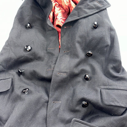 Vintage 1960s Black Wool Military Pea Coat Rockabilly 60s Double Breast Jacket