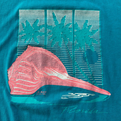 Flordia Clearwater Beach 90s USA Vintage T Shirt Blue Shell Pink Cute Palm Tree