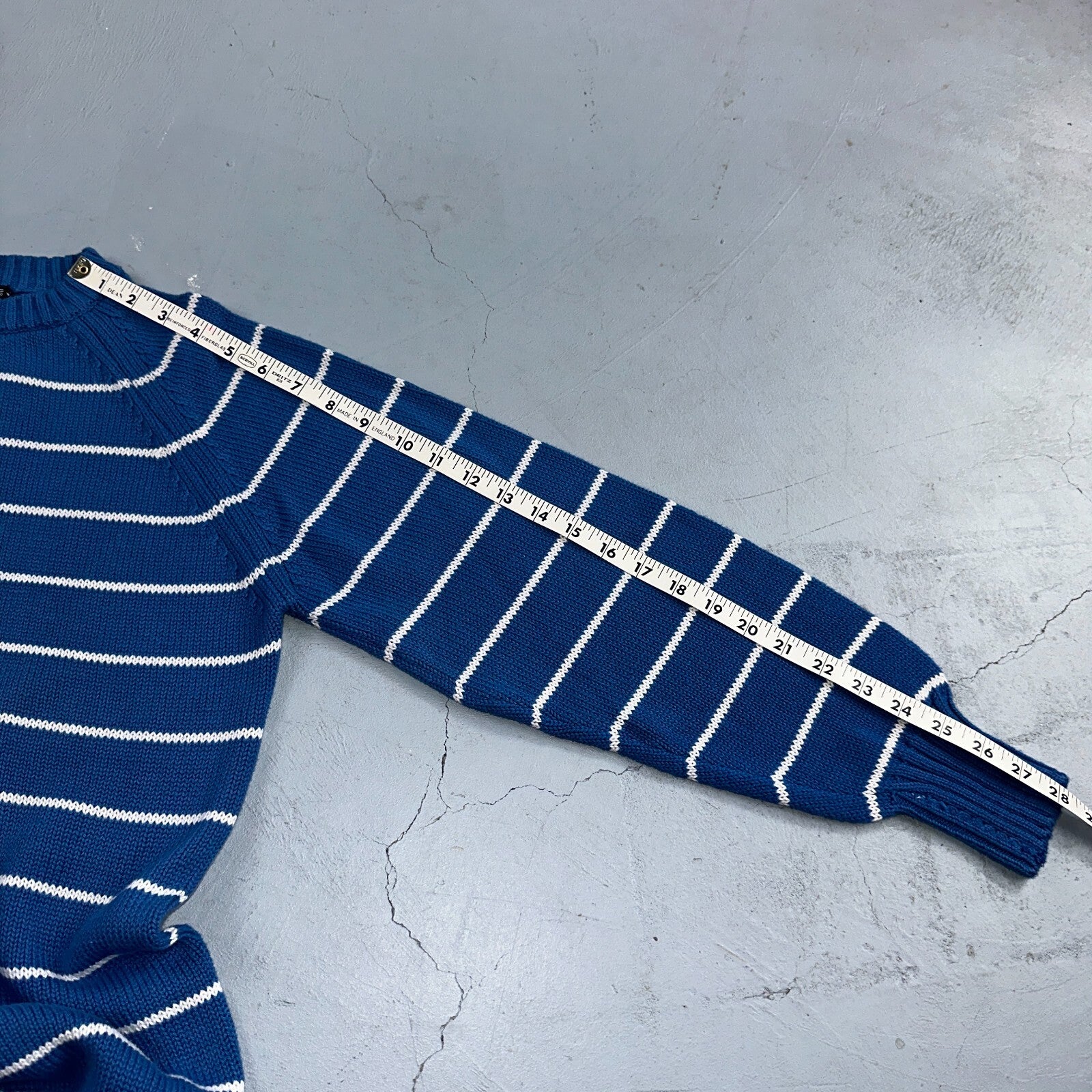 Vintage Preswick & Moore Cotton Blue Knit Crewneck Sweater Striped Chic