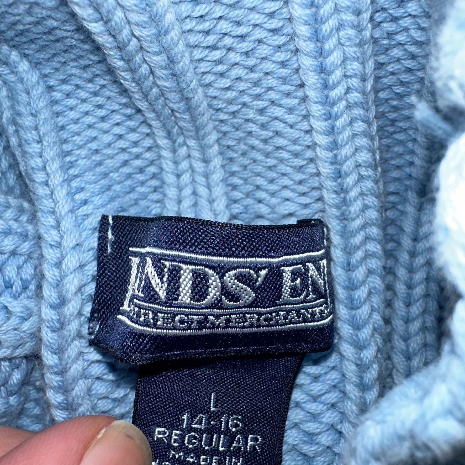 Vintage 90s Lands End 100% Cotton Chunky Ribbed Knit High Neck Sweater Size L