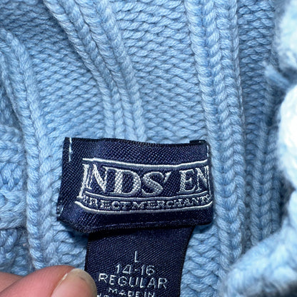 Vintage 90s Lands End 100% Cotton Chunky Ribbed Knit High Neck Sweater Size L