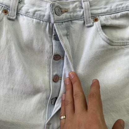Vintage 90s Levis 501 USA 36x30 Tag Jeans 80s Blue Light Wash Act Worn 33x29