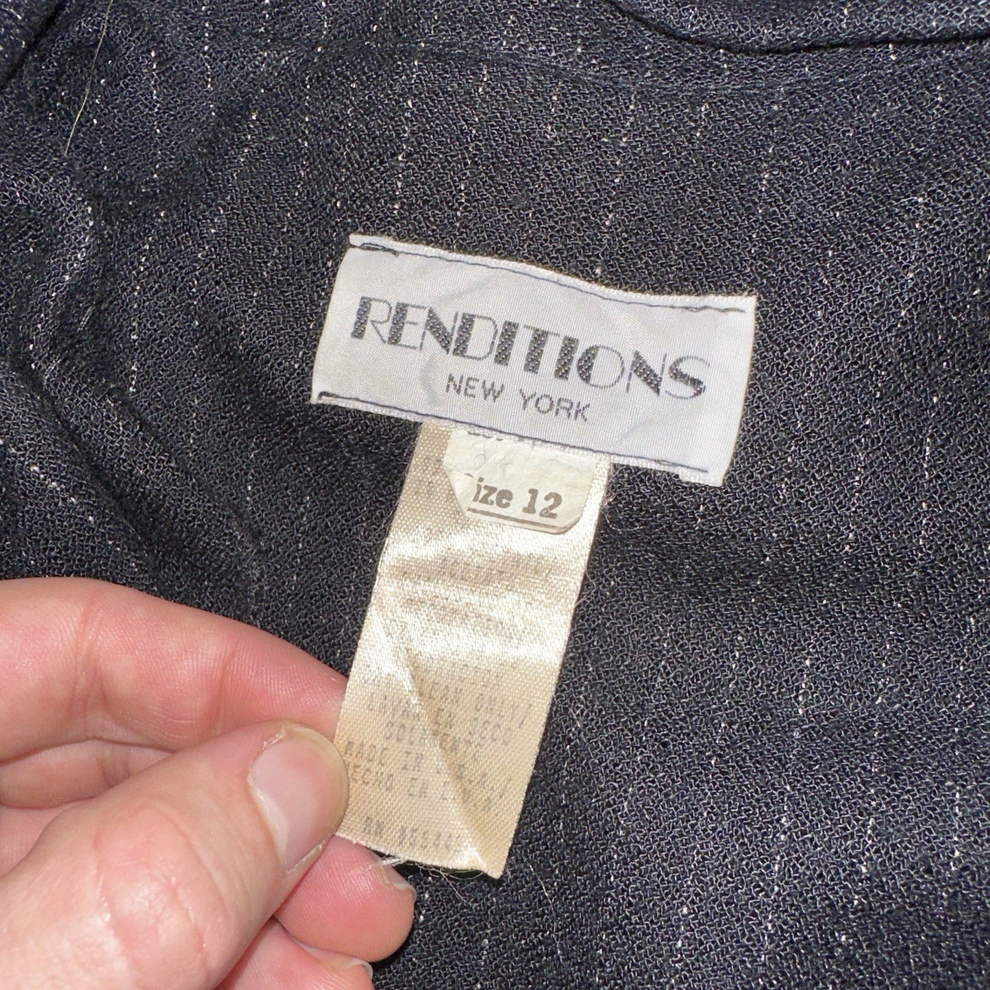 Renditions Vintage 80's Jacket Size 12 Black Damask Open Front Kimono Striped