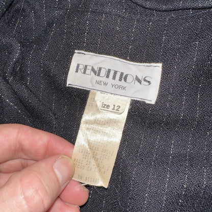 Renditions Vintage 80's Jacket Size 12 Black Damask Open Front Kimono Striped