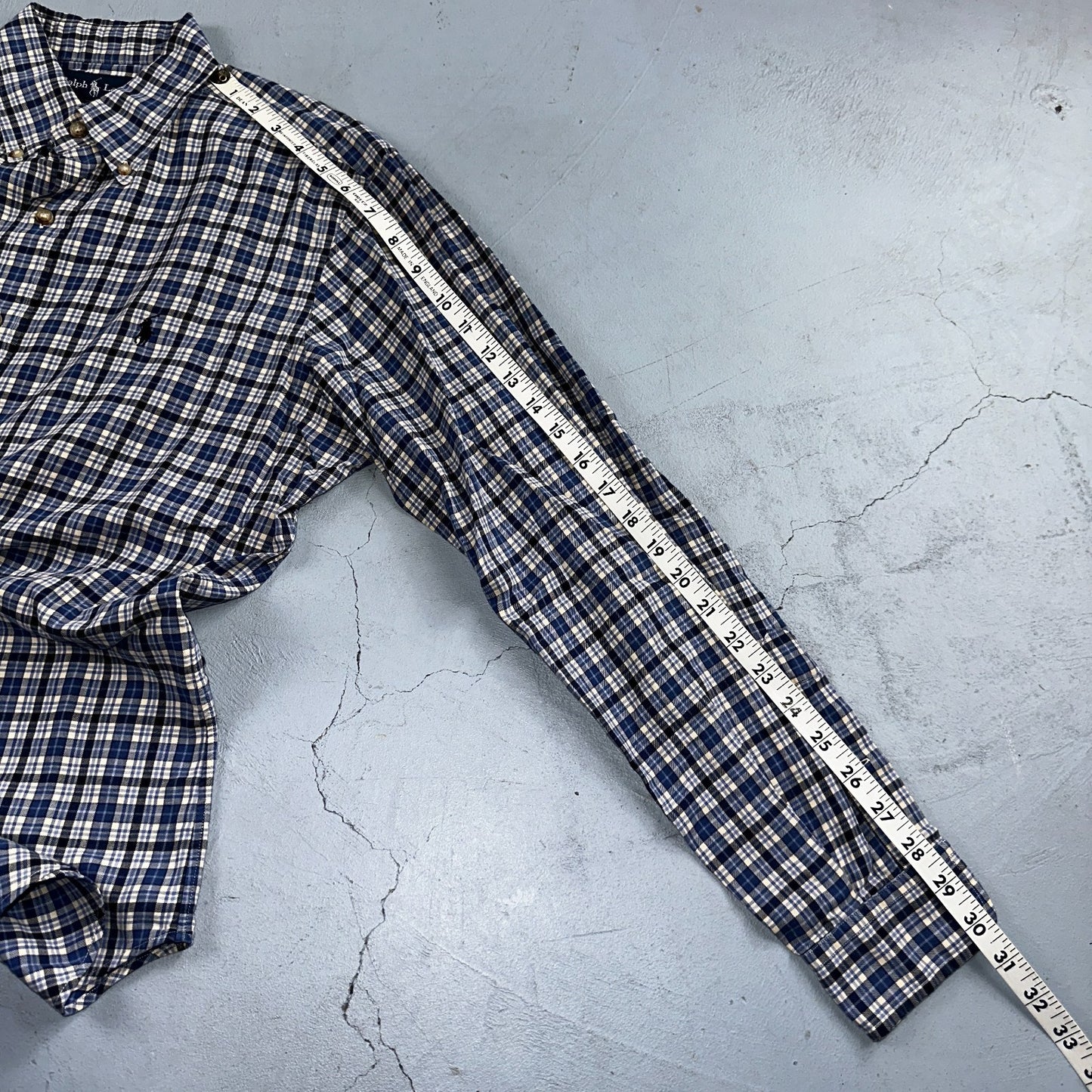 Ralph Lauren Button Up Shirt Men’s M Blue White Checker Plaid Long Sleeves