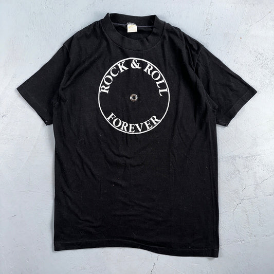Rock N Roll 70s VTG T Shirt Rockabilly Black Forever Promo Music Band Grunge Rap