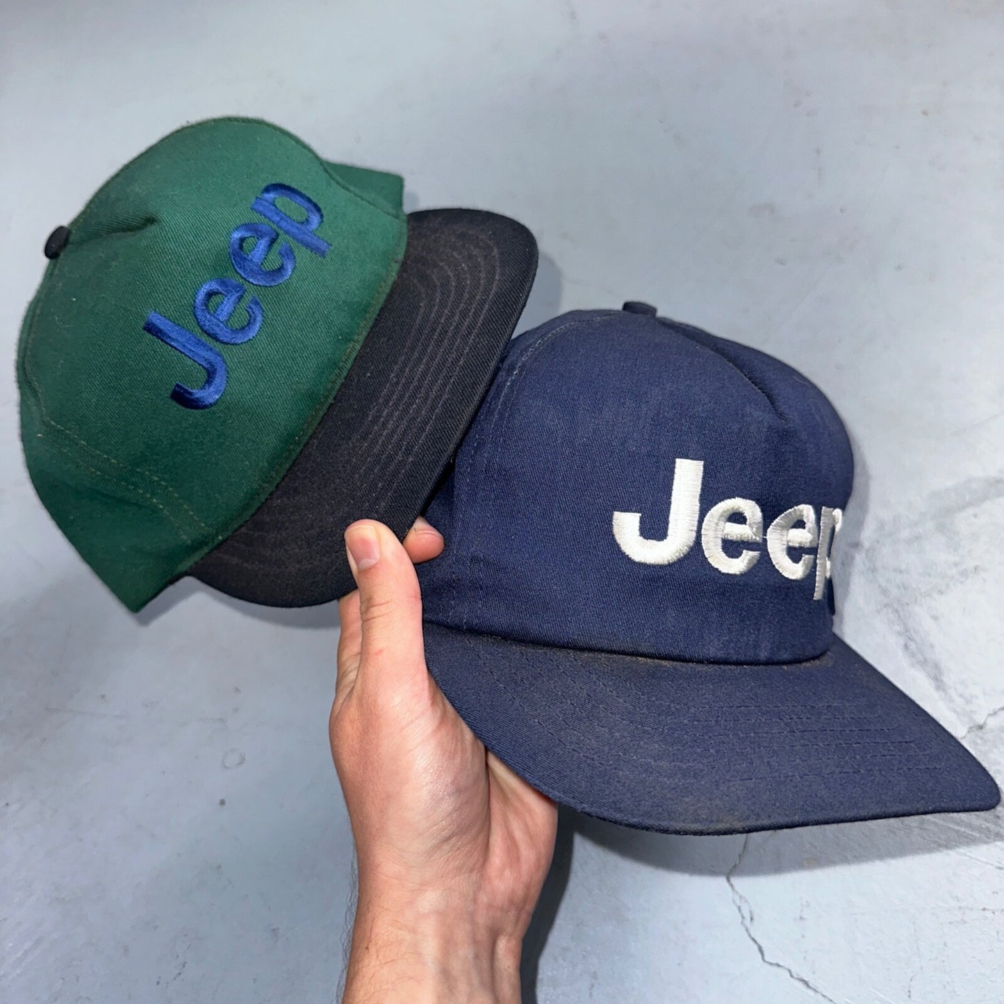 Jeep Lot of 2 VTG Hat Cap Snapback Trucker Embroidered Cars Trucks Set