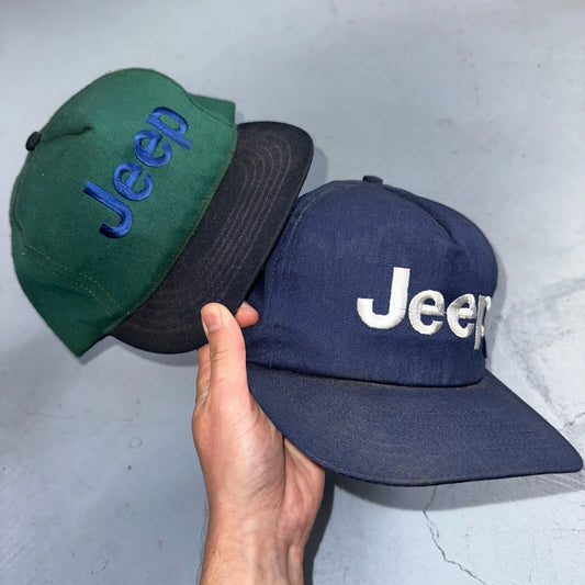 Jeep Lot of 2 VTG Hat Cap Snapback Trucker Embroidered Cars Trucks Set