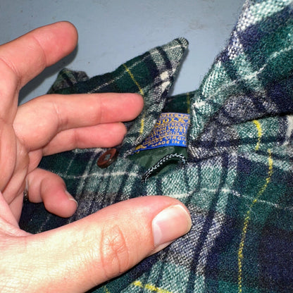 Pendleton VTG Men's Board Shirt Medium Loop Collar USA Wool Woolen Plaid Green
