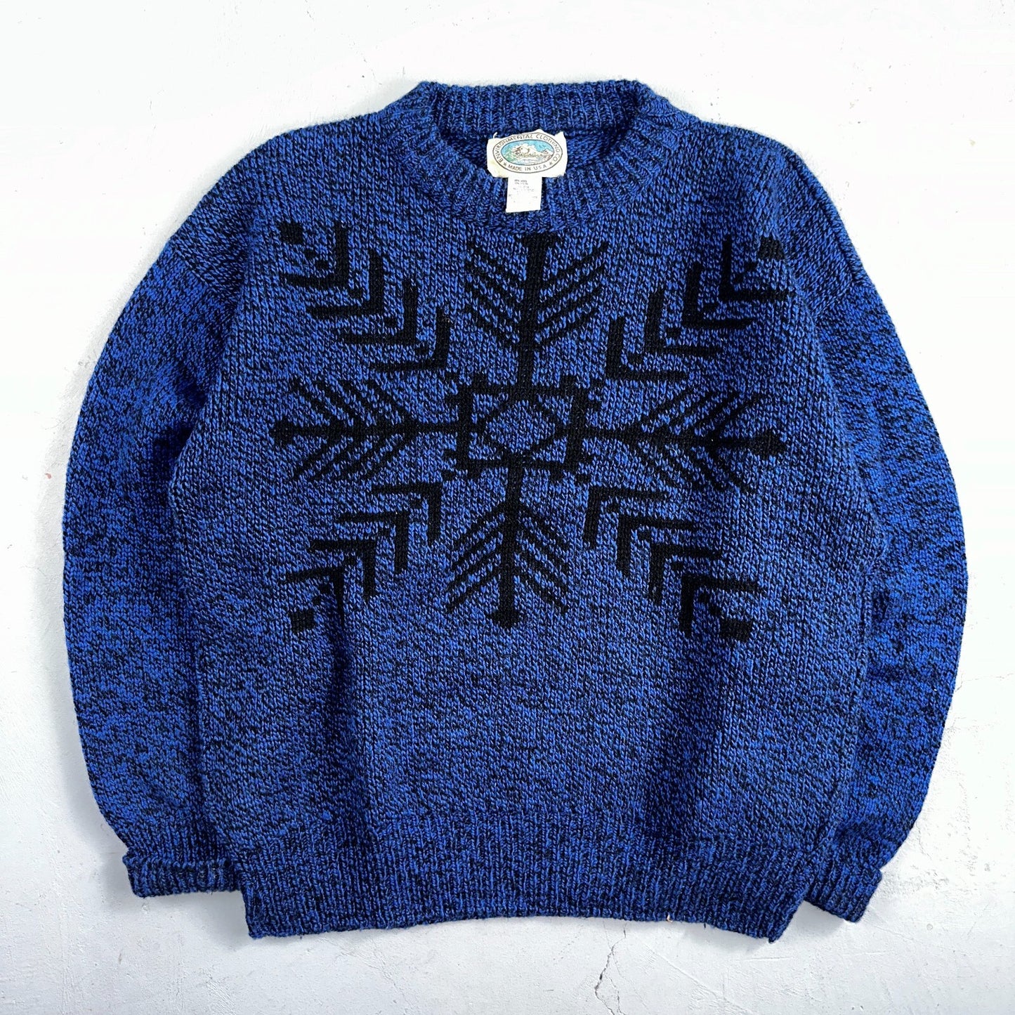 Environmental Clothing Co. VTG 90s Blue Wool Knit Holiday Cottage Sweater L USA