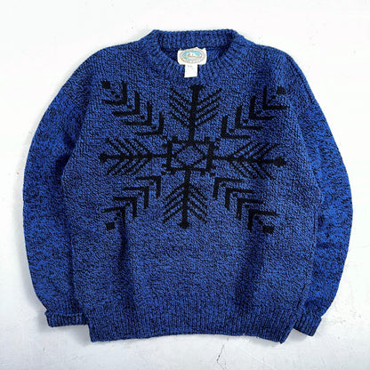 Environmental Clothing Co. VTG 90s Blue Wool Knit Holiday Cottage Sweater L USA