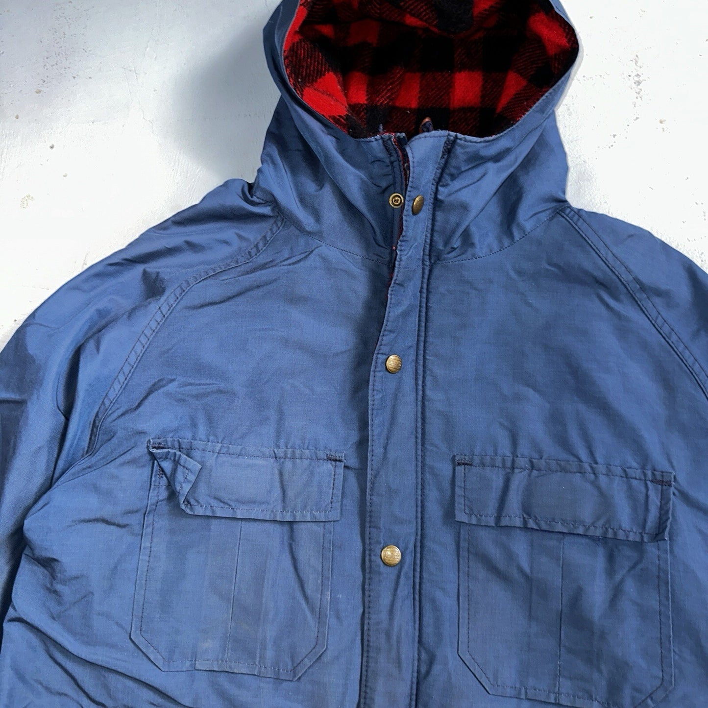 LL Bean Parka VTG Jacket Mens M Baxter State  Maine Coat Plaid Lined Blue Wool