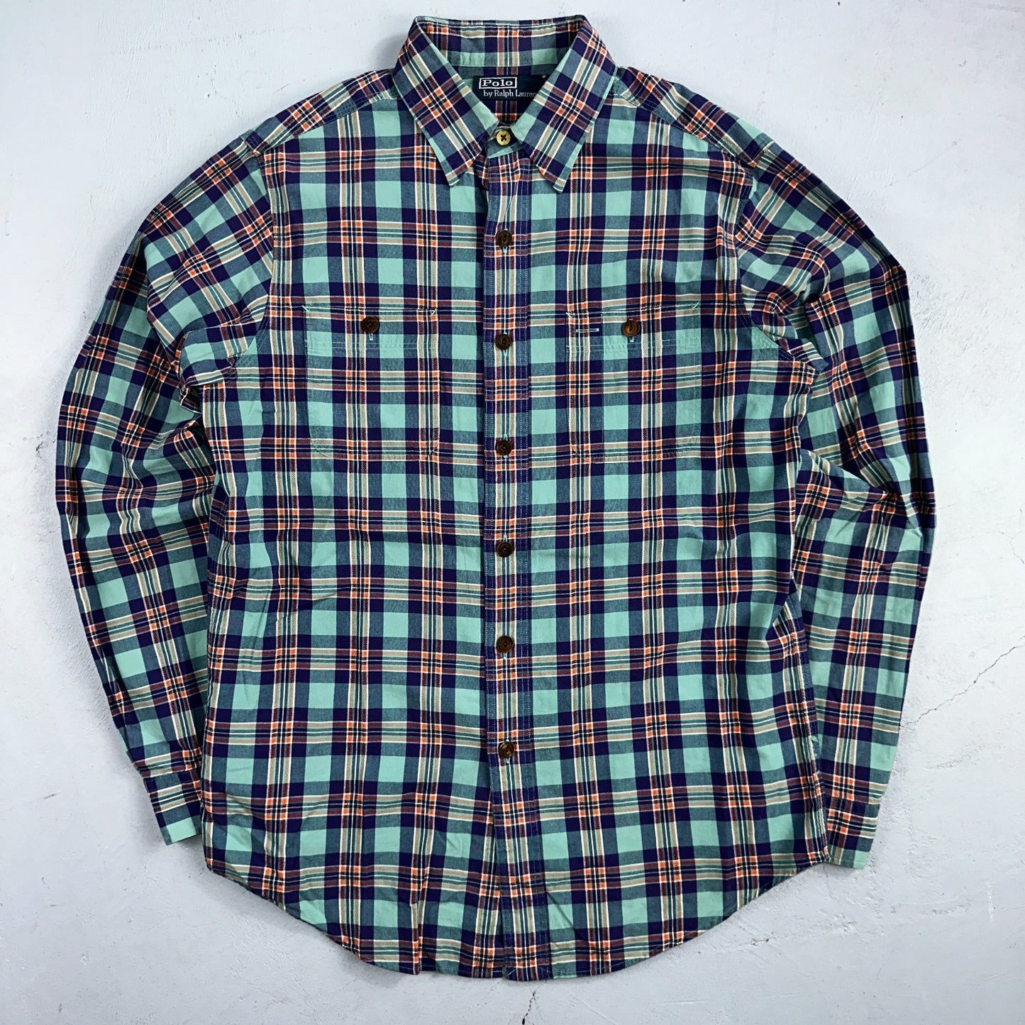 Polo Ralph Lauren Mens Long Sleeve Button Down Shirt Size M Plaid Green Blue