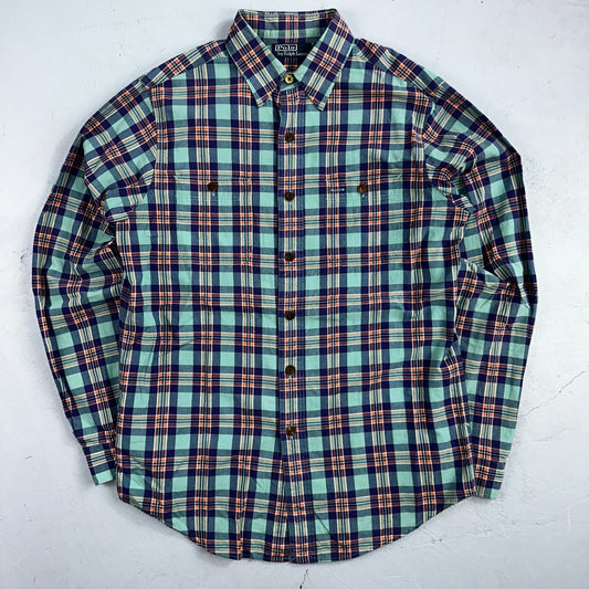 Polo Ralph Lauren Mens Long Sleeve Button Down Shirt Size M Plaid Green Blue