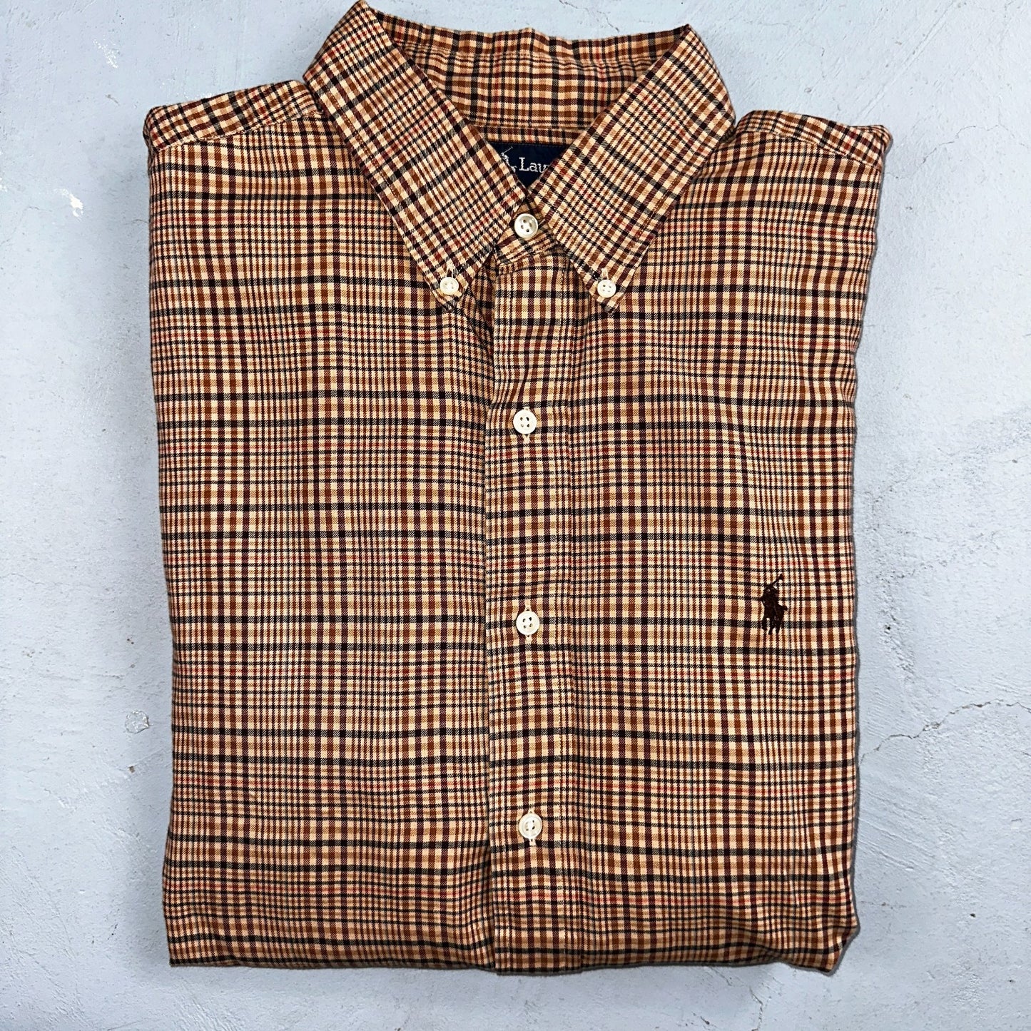 Ralph Lauren Blake 100% Cotton Plaid Shirt Size Large Polo Button Down Brown
