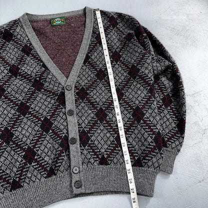 Jantzen VTG Sweater Abstract Cardigan Grandpa Argyle Knit Mens Large V Neck