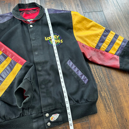 VTG 1992 Jeff Hamilton Looney Tunes Leather Canvas Jacket XL 90s Rap Cartoon Art