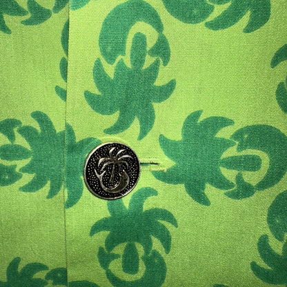 Vintage 50s Hawaiian Aloha Print Shirt Rockabilly Honolulu 60s Button Green