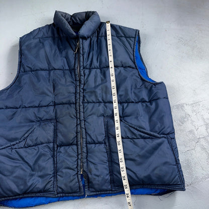 Blue Vintage Vest Warm Winter Puffer Men's L Quilted Zip Up 70s 80s